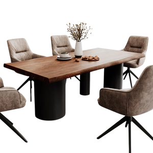 Mesa de Comedor de Diseño Industrial con 3 Patas de Metal con Recubrimiento de Polvo Negro Estilo Piler y Tablero de Madera de Acacia con Borde Natural para el Hogar y la Cocina - Product Image 3