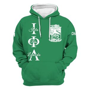 Sweat à capuche personnalisé de la sororité Iota Phi Lambda, vert émeraude, lettres grecques sur le devant, écusson et année au dos, style pull-over - Product Image 5