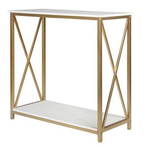 2-Tier <b>Gold</b> Console Table with White Top and <b>Gold</b> Metal Frame for Home Entryway or <b>Sofa</b> Elegant Design - Product Image 1