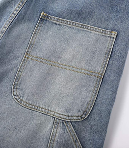 Jeans Cargo de Mezclilla de Cintura Alta y Corte Holgado para Hombre, de Algodón, Lavado a la Piedra, Color Sólido, Estilo Casual de Otoño, con Bolsillos, Pierna Recta - Product Image 4