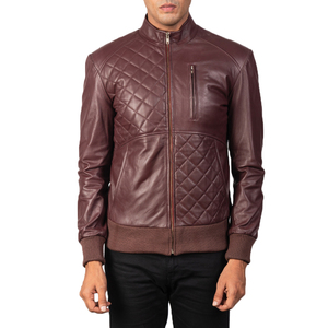 Blouson en cuir slim pour homme, modèle 2026, avec col montant, en toile, motif uni, pour l'hiver - Product Image 5