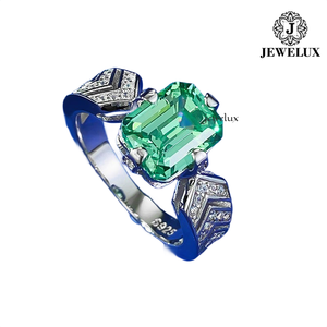 Bague de cocktail pour femme Jewelux, en argent 925 plaqué rhodium, avec pierre précieuse verte taille émeraude, motif flèche, sertissage pavé, luxe, pour fiançailles - Product Image 3