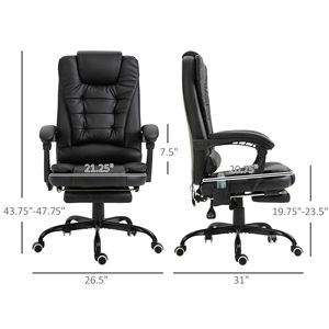 Sedia da Ufficio Direzionale con Schienale Alto, Massaggio Vibrante a 7 Punti, Supporto Lombare, Poggiapiedi e Altezza Regolabile, Nera - Product Image 3