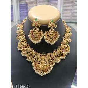 LATEST LAXMI TRADITIONAL SOUTH <b>INDIAN</b> TEMPLE GOLD PLATED CHOKER <b>NECKLACE</b> <b>SET</b> for Women's Wedding Gift - Product Image 1