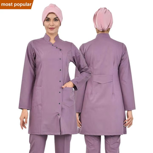 Ensemble de blouses médicales roses pour femmes, manches longues, uniforme d'hôpital, tissu tissé coton-polyester, avec pantalon, ensemble de blouses médicales tendance - Product Image 6