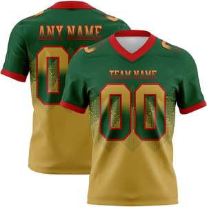 เสื้อฟุตบอลอเมริกันสีเขียวทองขายดีที่สุด ผลิตจากโพลีเอสเตอร์ 100% ผ้าตาข่ายแบบเบิร์ดอาย  รับสกรีนโลโก้ ชื่อทีม และหมายเลขผู้เล่น ไซส์ XS-7XL - Product Image 1