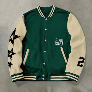 Highest Quality Thick Varsity <b>Jacket</b> Vintage <b>Patchwork</b> Green and Cream Baseball <b>Jacket</b> Streetwear Embroidery Letterman <b>Jacket</b> - Product Image 1