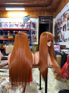 Nouvelle perruque 2026 en cheveux humains bruts vietnamiens SDD, couleur gingembre orange 350, lisse baguette, avec frange, HD sans colle, fermeture en dentelle 2x6 - Product Image 2