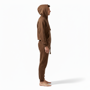 Tendance Hiver : Ensemble Survêtement Unisexe Marron à Capuche Entièrement Zippé, Pantalon de Survêtement en Coton Couleur Unie, Tenue Décontractée Saison Automne Coupe Classique - Product Image 3