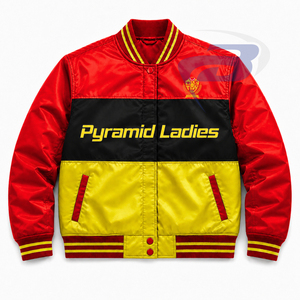 Chaqueta de carreras bordada para mujer de la hermandad NSPDK, ropa griega vintage, chaqueta de carreras roja y amarilla para mujer - Product Image 1