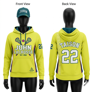 Sweat à capuche en molleton de coton et polyester premium 320 GSM, jaune lime, panneaux latéraux contrastés, logo personnalisé brodé et imprimé. - Product Image 1
