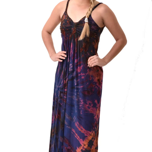 Vestido Maxi Bohemio Tie Dye Pintado a Mano, Rayón y Spandex, Ropa para Festivales - Product Image 1