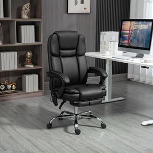 Sedia da Ufficio Direzionale con Massaggio a Vibrazione a 6 Punti, in Pelle PU, Riscaldata, Reclinabile, Altezza Regolabile, Stile Contemporaneo, Nera, con Rotelle - Product Image 2