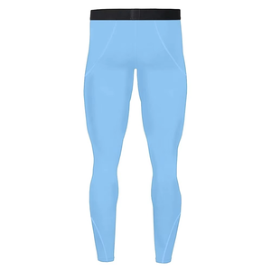 Conjunto de compresión de manga larga azul claro para hombre, cuello redondo, secado rápido, licra, poliéster, camiseta de manga larga y pantalones, para todas las estaciones, color liso - Product Image 6