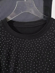 เสื้อยืดสตรีทแวร์ผู้ชายไซส์ใหญ่สีดำประดับคริสตัลและเพชรเทียม ผลิตจากผ้าฝ้าย แฟชั่นจากผู้ผลิตในสหรัฐอเมริกา ขายส่ง - Product Image 2