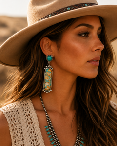 Gemstone Turquoise <b>Post</b> <b>Earrings</b> Western Statement Handmade Southwest Silver Jewelry for Women Gift Wear - Product Image 6
