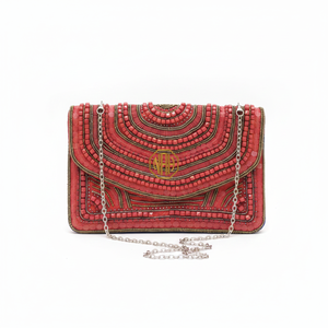 Pochette de soirée florale perlée à la main pour femme avec chaîne délicate - Product Image 4