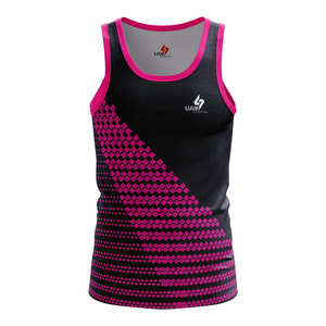 Luuk International Men's <b>Black</b> Pink Geometric Print Sleeveless Tank Top Quick Dry Sporty Fitness Workout <b>Vest</b> O Neck <b>Knitted</b> Top - Product Image 1