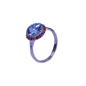 Anillo Clásico de Plata de Ley 925 con Topacio Azul y Topacio Multicolor, Joyería Plateada para Mujer, Ideal para Bodas - Product Image 1