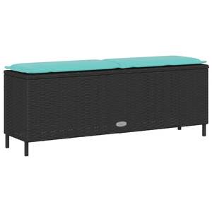 Banc de patio noir avec coussin 43,3"x11,8"x15,9" en polyrotin, mobilier d'extérieur élégant - Product Image 6