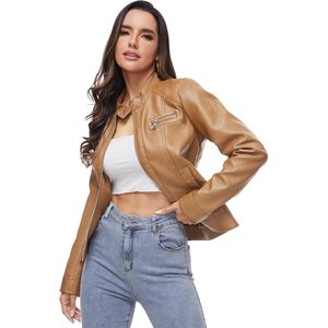 Chaqueta de Cuero Personalizada para Mujer, Chaqueta de Motociclista de Piel de Vaca o Cordero, Prenda Exterior Sólida, Abrigo de Motociclista de Cuero Sintético - Product Image 1