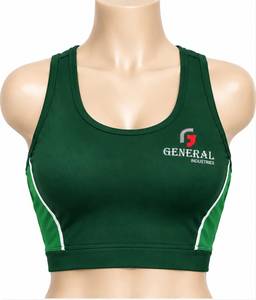 Débardeur de sport vert pour femme à col rond, color block, respirant, coupe courte athlétique - Product Image 4