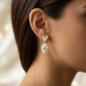 Pendientes de Oro Amarillo Sólido de 9K con Diamantes en Forma de Corazón y Pera para Mujer, Regalo de Joyería Fina con Certificado IGI para Bodas, Aniversarios y Fiestas - Product Image 2