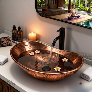 Fregadero de cobre con acabado de lujo, lavabo de cobre, elemento de estilo premium, fregadero de cobre, accesorio de baño exclusivo, lavabo de cobre - Product Image 2