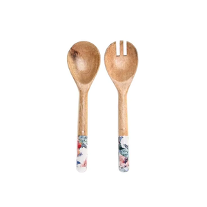 Cuillères en bois de pin naturel avec manche en acier poli miroir, ensemble de couverts haut de gamme finis et polis à la main pour la restauration, sans BPA - Product Image 2