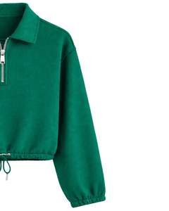 Sudadera Corta Personalizada Verde Esmeralda para Mujer con Cierre de Cremallera, Estilo Casual, con Cordón Ajustable en el Bajo, de Felpa Suave, Algodón y Poliéster - Product Image 3