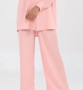 Women's Pink Oxford Cotton Long Sleeve Shirt <b>Set</b> With Turn-down Collar And Button Closure Regular Fit Casual Wear - Product Image 3