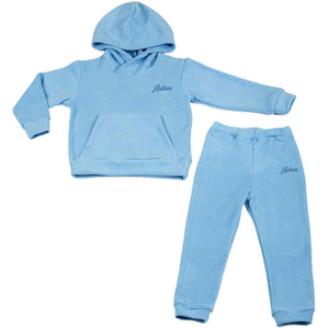 Ensemble de survêtement polaire épais 100 % coton personnalisé pour enfants, vente en gros, sweat à capuche et pantalon de jogging bleus unis doux pour tout-petits, hiver - Product Image 3
