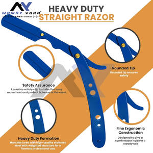 Rasoirs de barbier 100% acier inoxydable, logo personnalisé, rasoirs de barbier manuels, couleur bleue, haute durabilité, rasoirs à lame droite - Product Image 2