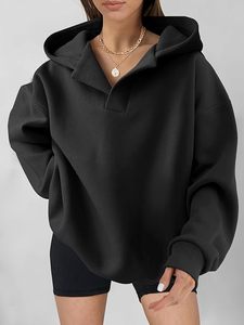 Sudadera con Capucha Extra Grande para Mujer, Color Sólido, Manga Larga, Hombros Caídos, Felpa de Algodón, Fabricación OEM - Product Image 1
