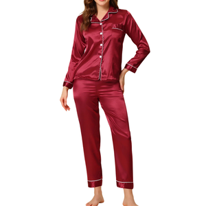 Conjunto de Pijama de Satén con Botones y Mangas Largas para Mujer, Ropa de Dormir Informal para Otoño/Primavera/Invierno/Verano, Secado Rápido, Transpirable, Venta al por Mayor - Product Image 1