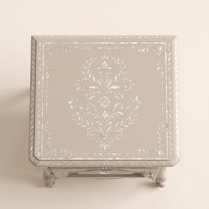 Mother of Pearl Inlay Floral Design <b>Night</b> <b>Stand</b> Bedside Table, Modern Interior Shell Inlay Nightstand for Luxury Home and Office - Product Image 3