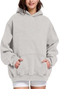 Sweat à capuche oversize en molleton de coton gris clair pour femme, 400GSM/460GSM, style streetwear hiver, avec logo frontal personnalisable, vierge - Product Image 5