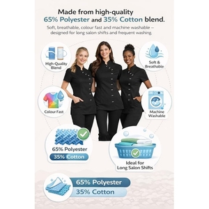 Women Black Beauty <b>Salon</b> <b>Tunic</b> Uniform Short Sleeve Mandarin Collar Spa Massage Therapist Beautician SPA <b>Salon</b> Nail Scrub <b>Tunic</b> - Product Image 2