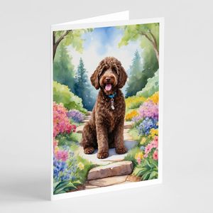 Labradoodle Spring Path Whimsical A7 <b>Greeting</b> <b>Cards</b> Pack of 8 Blank <b>Note</b> <b>Cards</b> with Envelopes Size 5x7 - Product Image 1