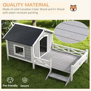 Cuccia per Cani in Legno Massello Grigio, Classica Casetta per Gatti con Villa Interna per Razze Piccole e Medie - Product Image 4