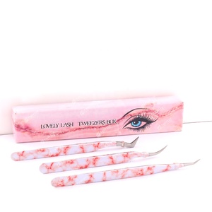 Pince à épiler japonaise en acier inoxydable en forme de L, à pointe en fibre pour volume, avec prise ferme, sans interstices, pointe rose, argentée, antistatique, pour extensions de cils - Product Image 6