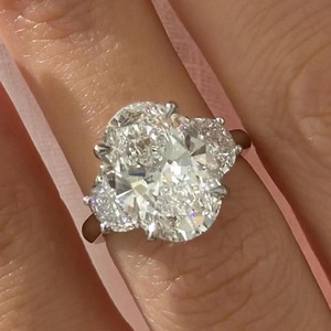 Premium 5 Carat Oval Lab Grown Diamond Three Stone Engagement <b>Ring</b> with Half <b>Moon</b> Diamonds 14k/18k White Gold IGI Certified - Product Image 5
