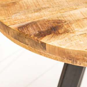 Table de salle à manger industrielle en bois de manguier massif, de taille compacte, de forme ronde, avec plateau à grain naturel et base en métal, pour restaurant et cuisine - Product Image 4