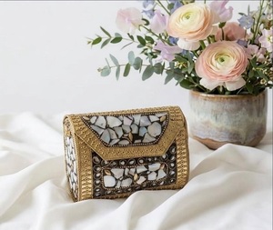 Stone Clutch <b>Bag</b> with Metal <b>Silver</b> <b>Evening</b> Ready to Ship Fashionable Resin Brass Mosaic Zipper Closure Mother's Day Handmade - Product Image 5