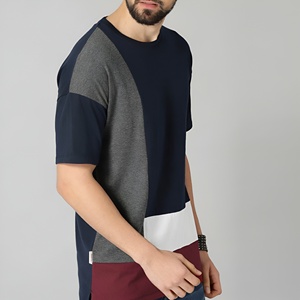 Camiseta de algodón con bloques de color para hombre, informal, de manga corta, estilo veraniego, transpirable, cómoda, estilo urbano, moderna. - Product Image 4