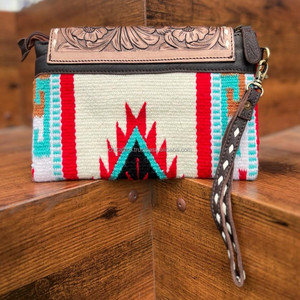 Manta de sillín de cuero occidental de alta calidad, bolso de mano, monedero cosido a mano Real, billetera multiuso para mujer - Product Image 5