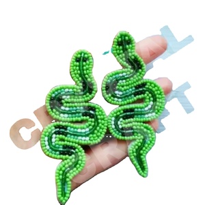 Snake Green Beaded Earrings for Women Patriotic Orange White Blue Colour for Wedding or <b>Memorial</b> Day - Product Image 1