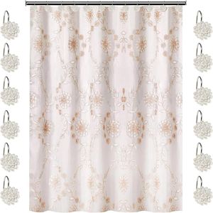 Set di 12 Tende da Doccia Trasparenti con Motivo a Rose, Stile Moderno e Lussuoso, con 12 Ganci per il Bagno, Accessorio Contemporaneo di Lusso per il Bagno - Product Image 1