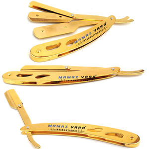 Matte Gold Stainless Steel Straight Edge Folding Barber Razor Customizable <b>Swing</b> Lock <b>Single</b> Blade Reusable Shaving Tool for - Product Image 1