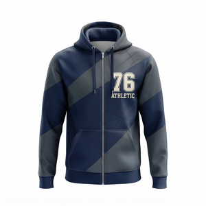 Sweat à capuche zippé de rugby pour homme, veste sportive bleue et blanche avec blocs de couleur, imprimé par sublimation, respirant, coupe classique, pour l'automne - Product Image 4